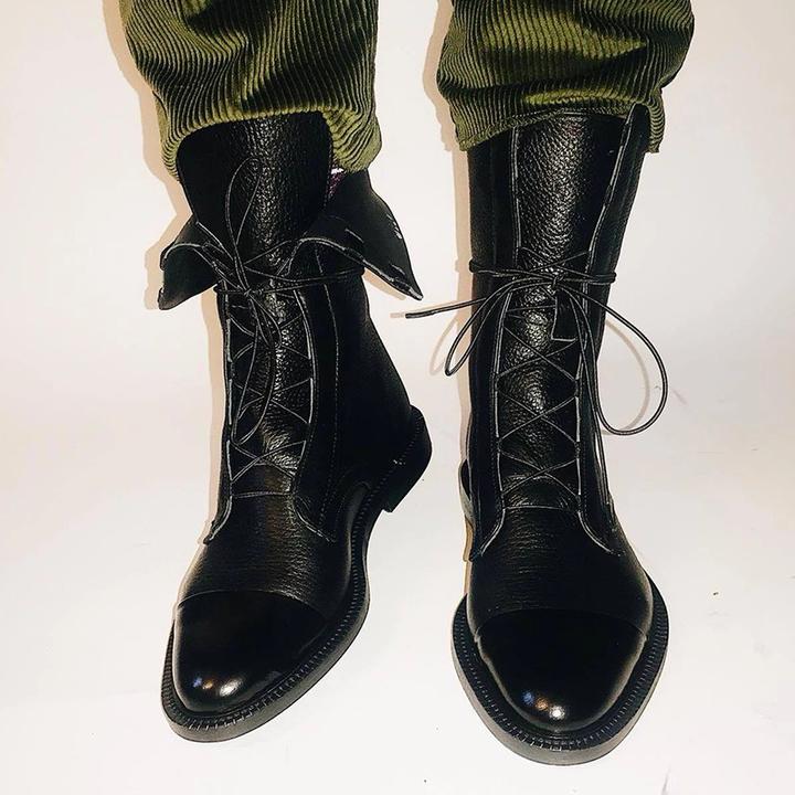 Sapphira | Cap Toe Lace-Up Pebbled Leather Mid Calf Boots