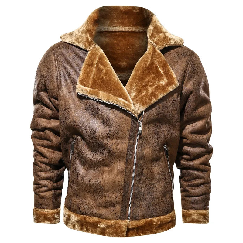 Steele | Faux Fur-Lined Moto Leather Jacket with Lapel Collar