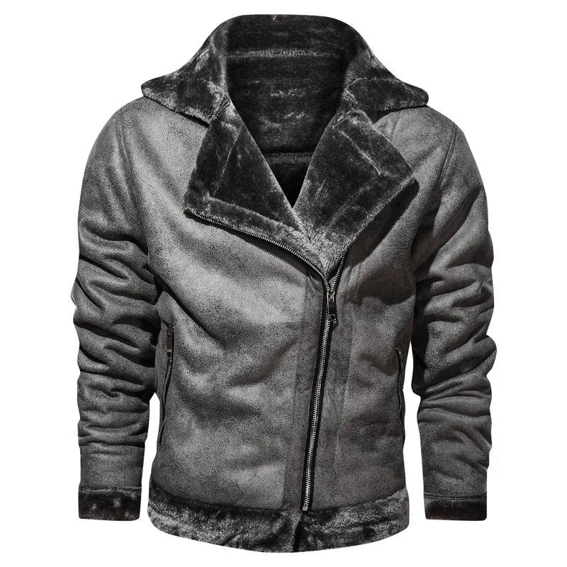 Steele | Faux Fur-Lined Moto Leather Jacket with Lapel Collar