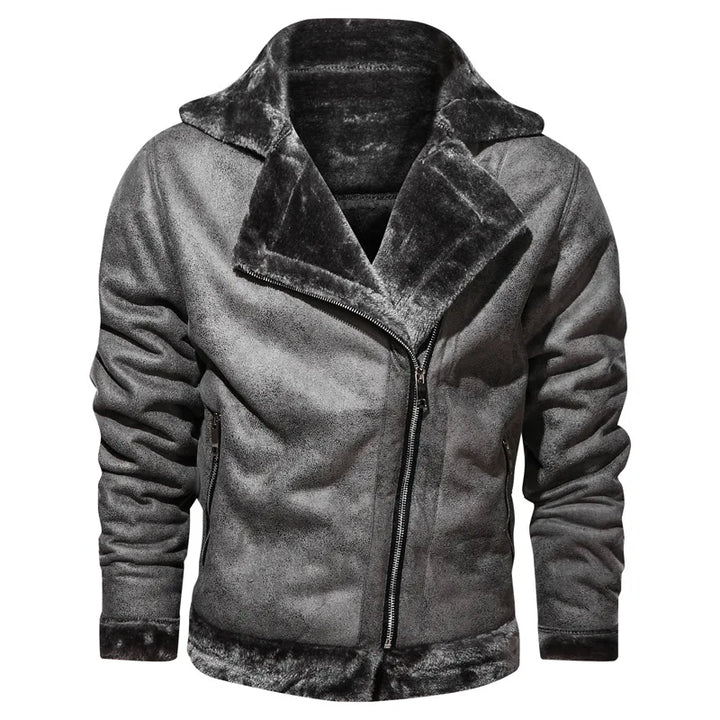 Steele | Faux Fur-Lined Moto Leather Jacket with Lapel Collar