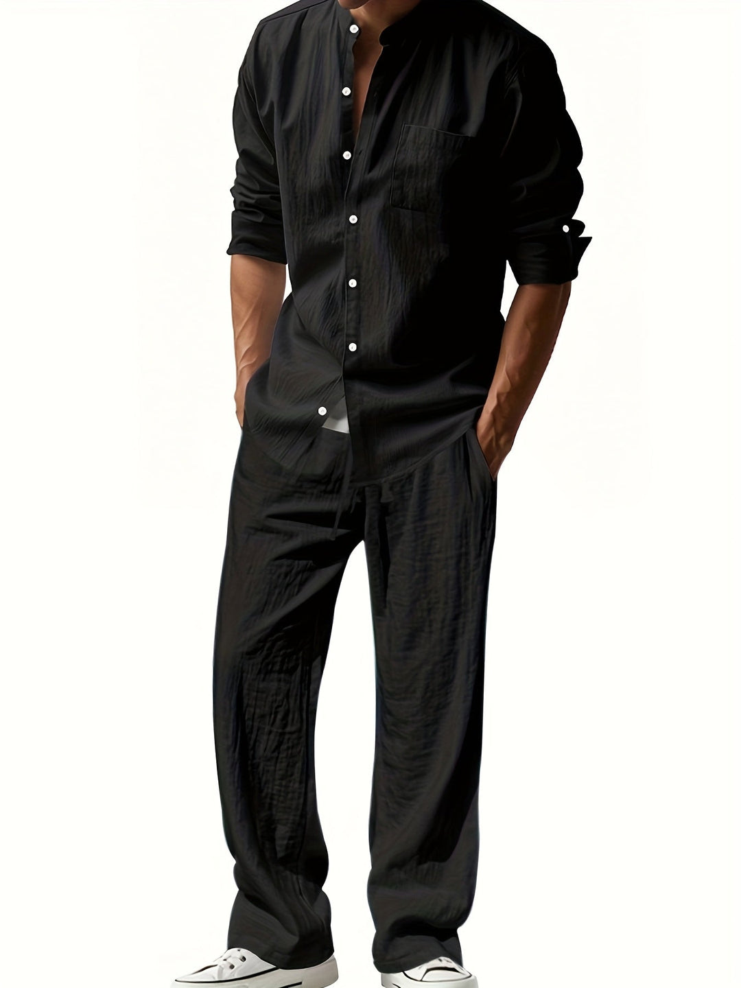 Capri | Men's Linen Band Collar Co-ord Set