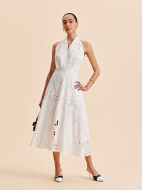Bianca | Eyelet Broderie Belted Halter Neck Midi Dress