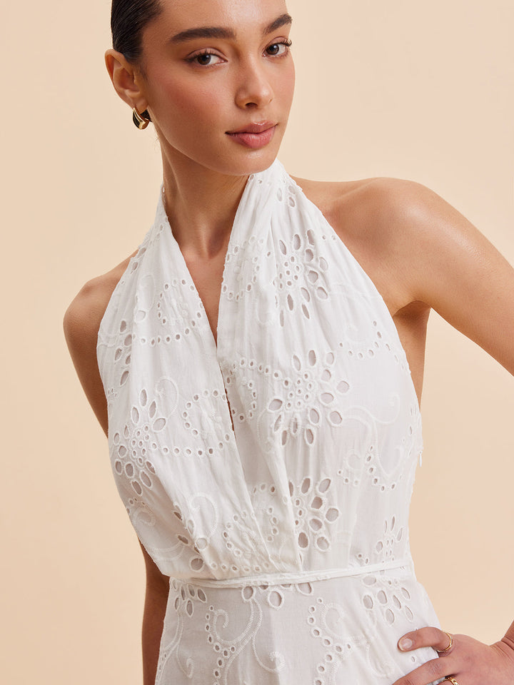 Bianca | Eyelet Broderie Belted Halter Neck Midi Dress