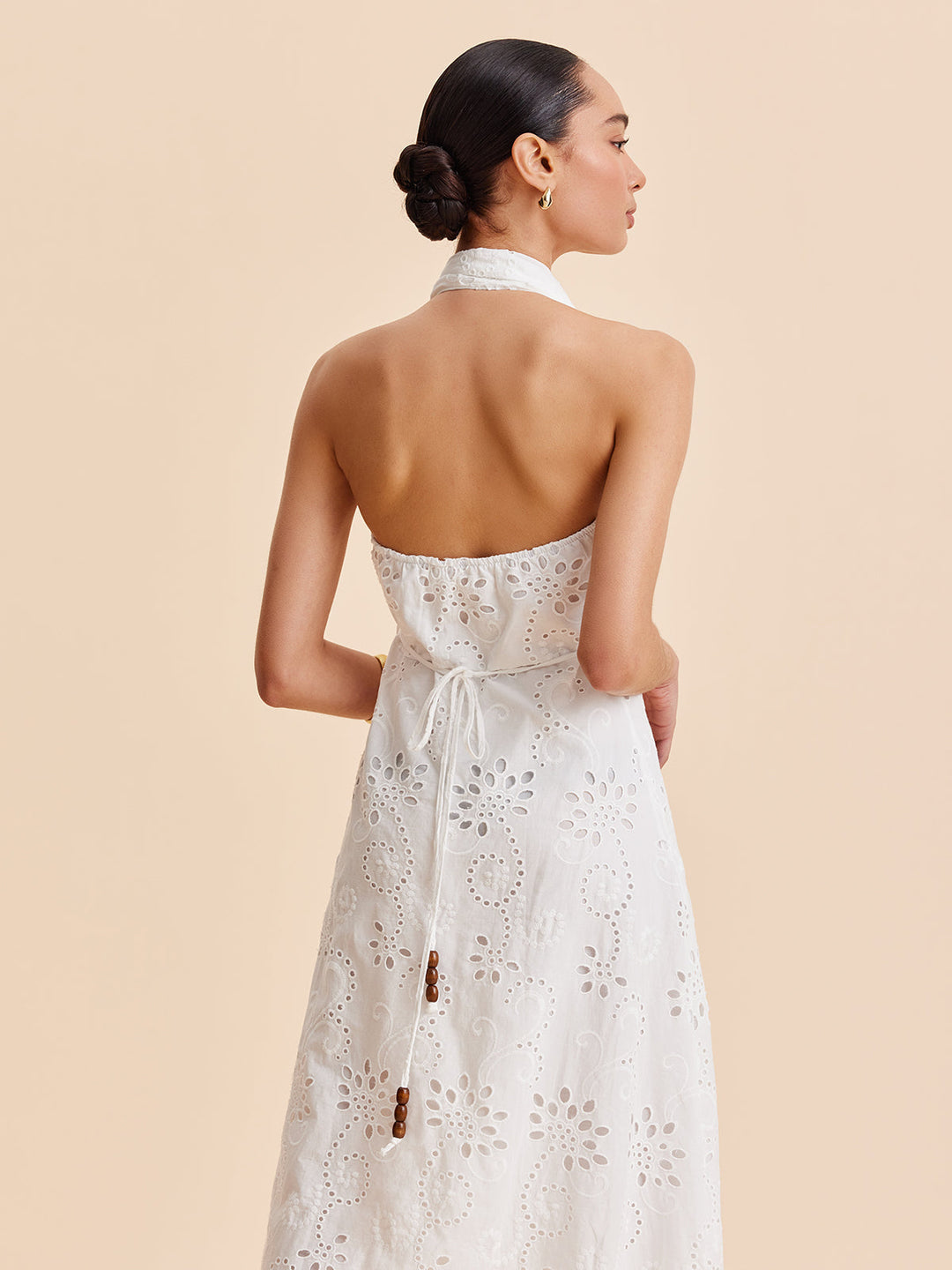 Bianca | Eyelet Broderie Belted Halter Neck Midi Dress