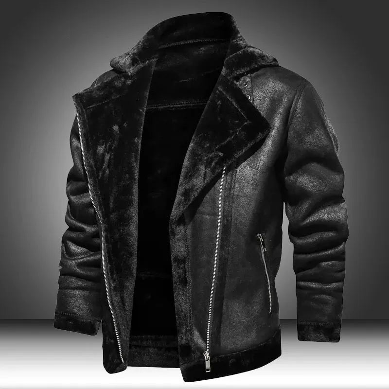 Steele | Faux Fur-Lined Moto Leather Jacket with Lapel Collar