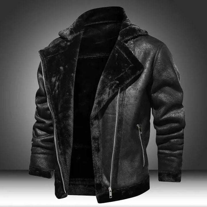 Steele | Faux Fur-Lined Moto Leather Jacket with Lapel Collar