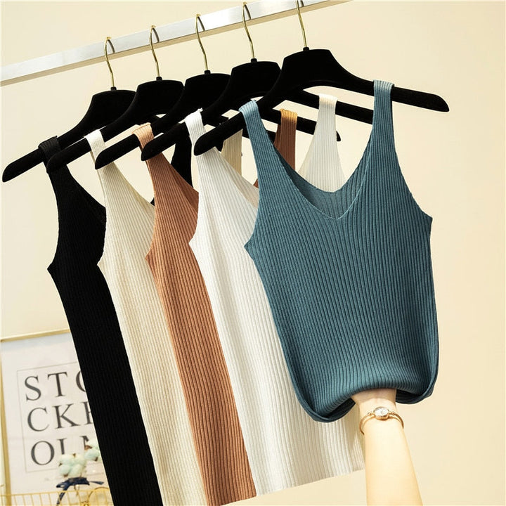Selene | Ribbed Knit V-Neck Tank Top
