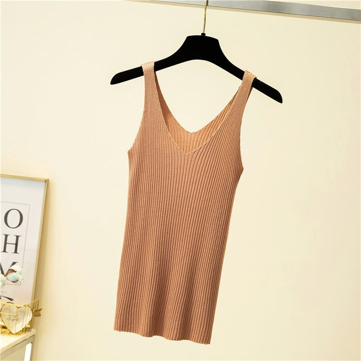 Selene | Ribbed Knit V-Neck Tank Top