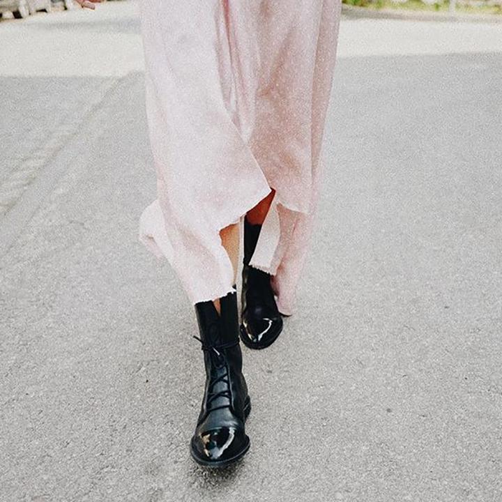 Sapphira | Cap Toe Lace-Up Pebbled Leather Mid Calf Boots