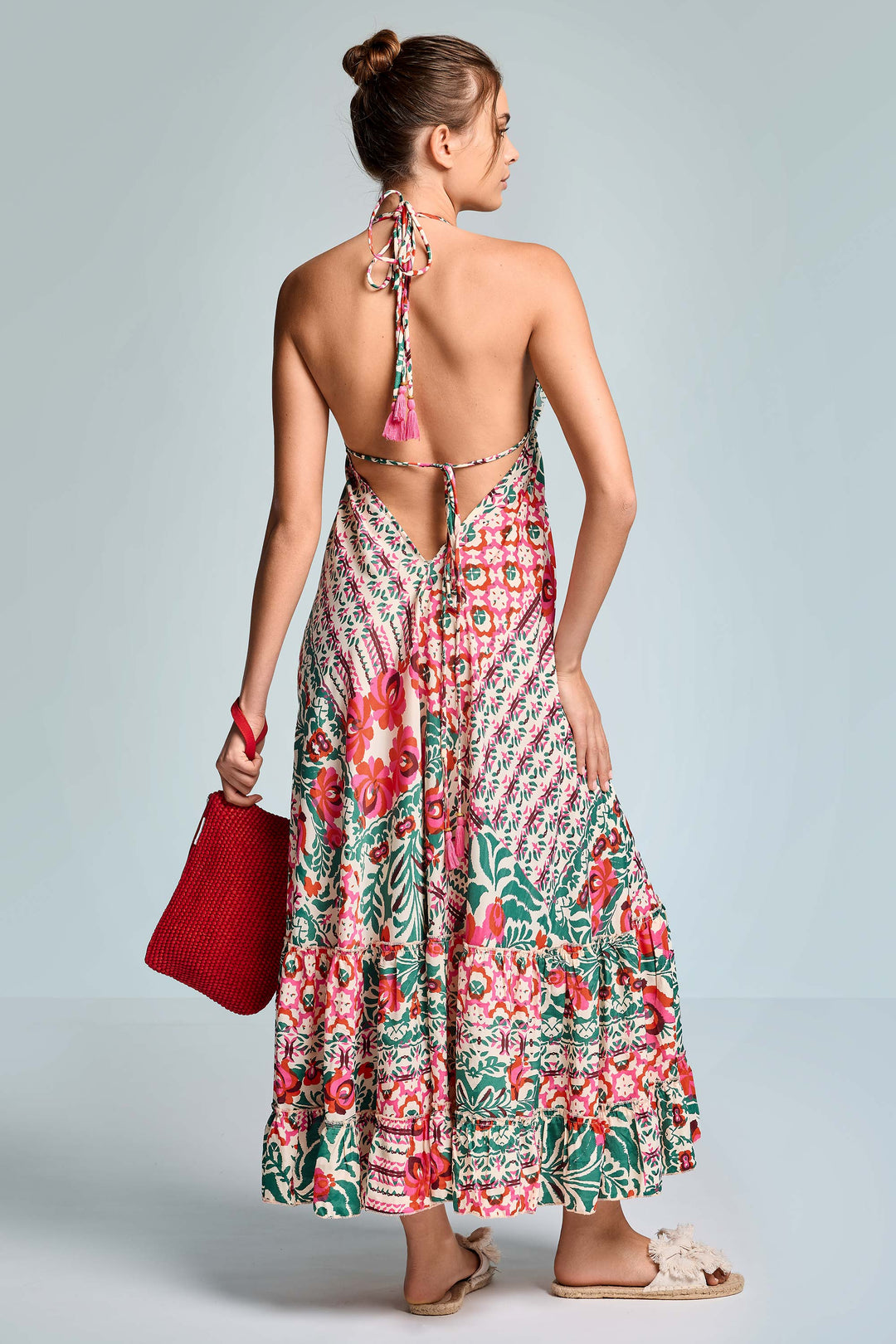 Rosalinda | Floral Halter Neck Ruffle Hem Boho Dress