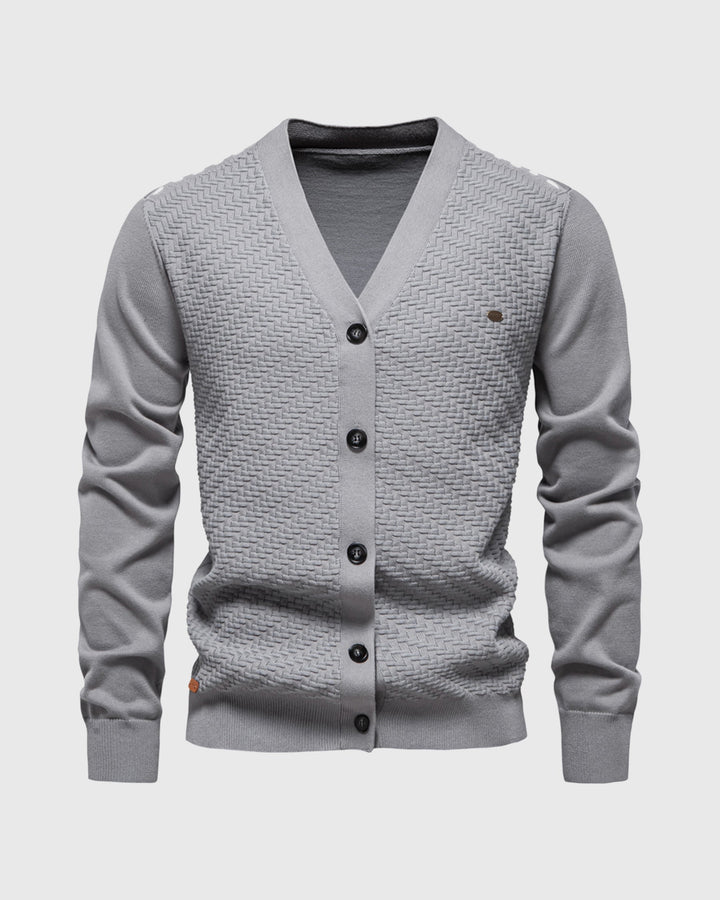 Archer | Herringbone Panel V-Neck Men's Cardigan