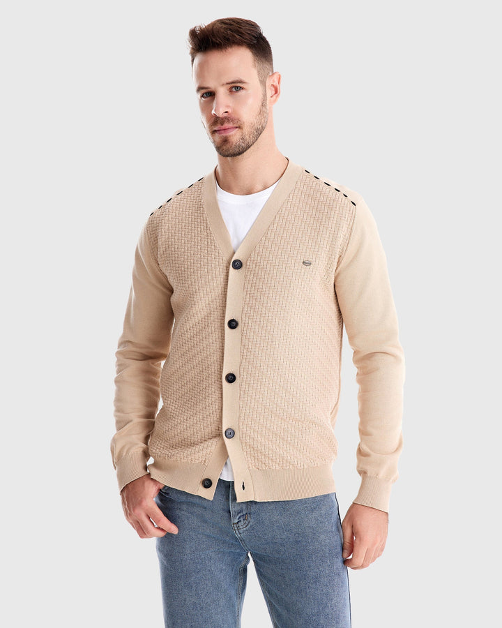 Archer | Herringbone Panel V-Neck Men's Cardigan