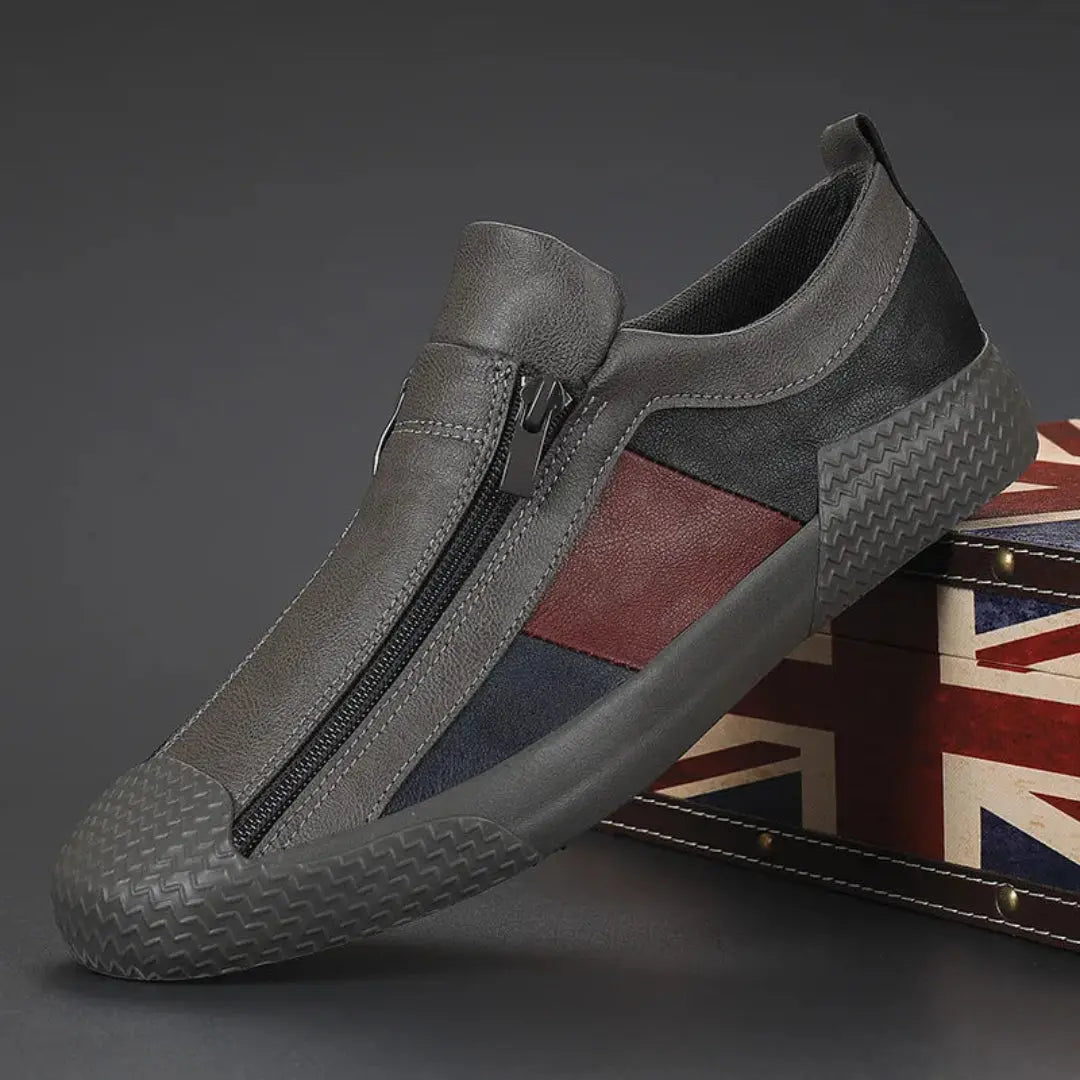 Jaxon | Colour Block Side Zip Leather Slip-On Casual Sneakers Mens Shoes