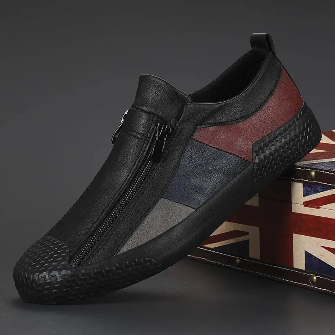 Jaxon | Colour Block Side Zip Leather Slip-On Casual Sneakers Mens Shoes