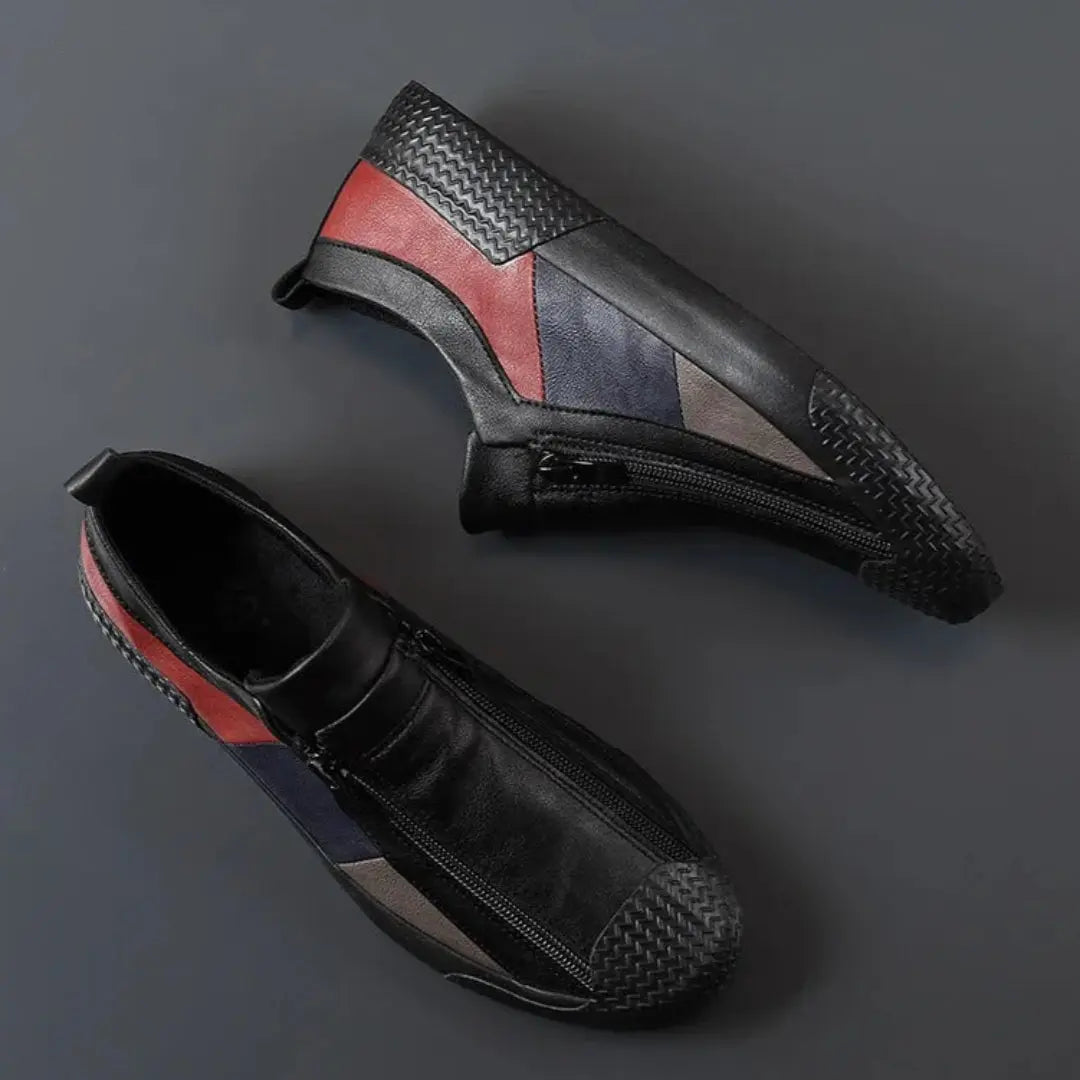 Jaxon | Colour Block Side Zip Leather Slip-On Casual Sneakers Mens Shoes