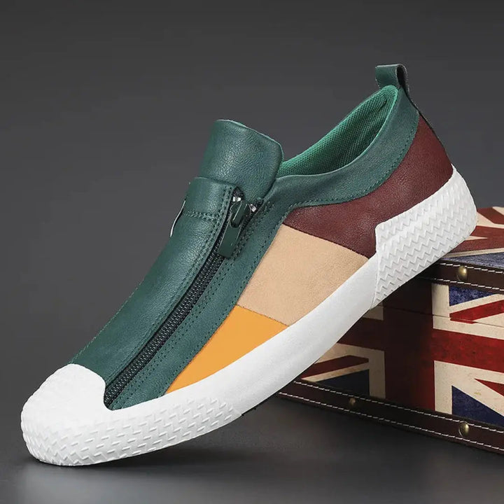 Jaxon | Colour Block Side Zip Leather Slip-On Casual Sneakers Mens Shoes