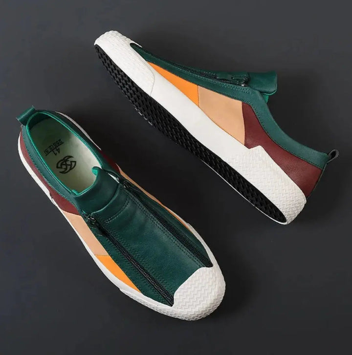 Jaxon | Colour Block Side Zip Leather Slip-On Casual Sneakers Mens Shoes