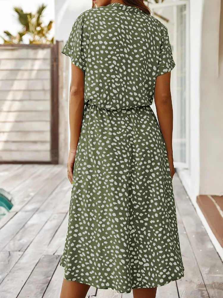 Spots | Dalmatian Print Tie Waist Button Midi Dress