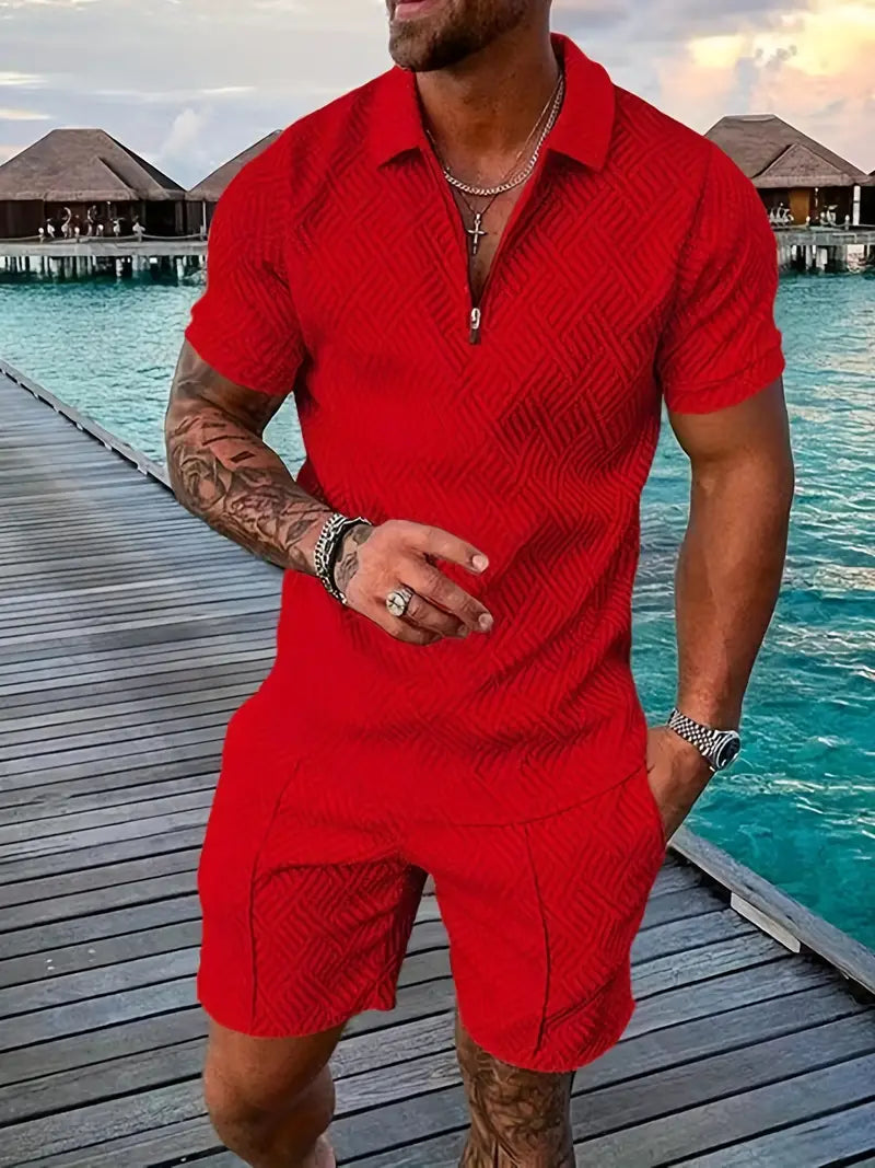 Monaco | Men's Contrast Trim Zip Polo Co-ord Set