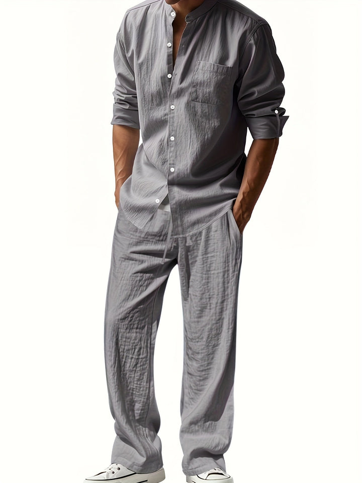 Capri | Men's Linen Band Collar Co-ord Set