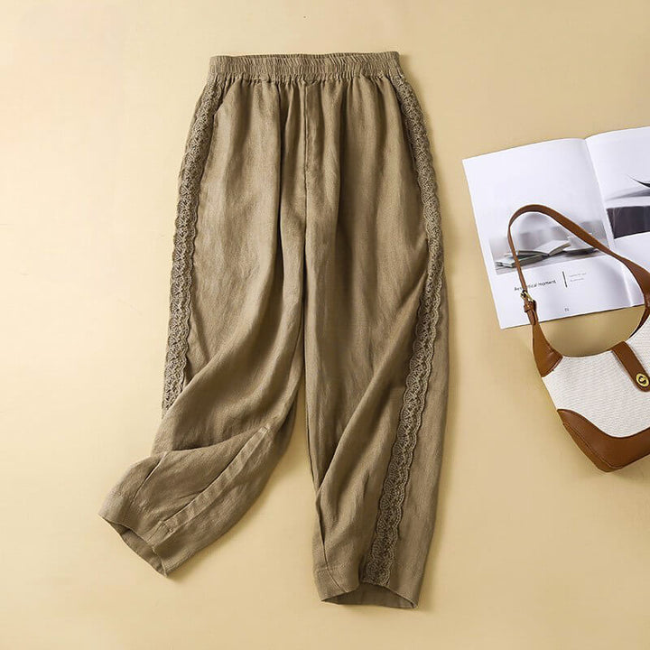 Celeste | Women's Linen Pants with Lace Trim