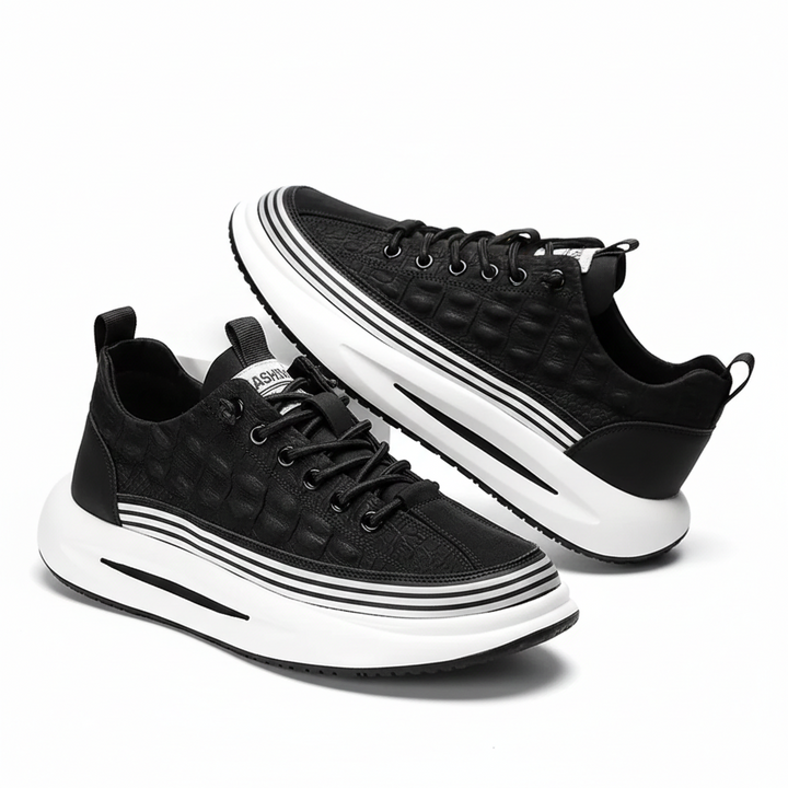 Adrian | Embossed Leather Stripe Sole Chunky Platform Sneakers Mens Shoes