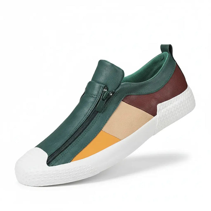 Jaxon | Colour Block Side Zip Leather Slip-On Casual Sneakers Mens Shoes