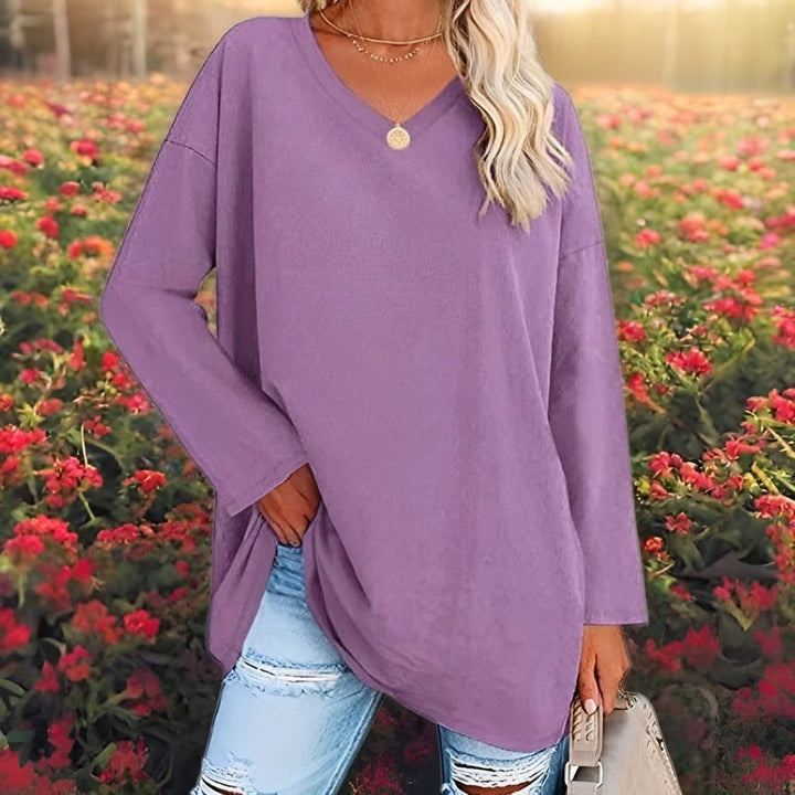 Sunny | Oversized Long Sleeve Top – Women's Casual V-Neck Shirt