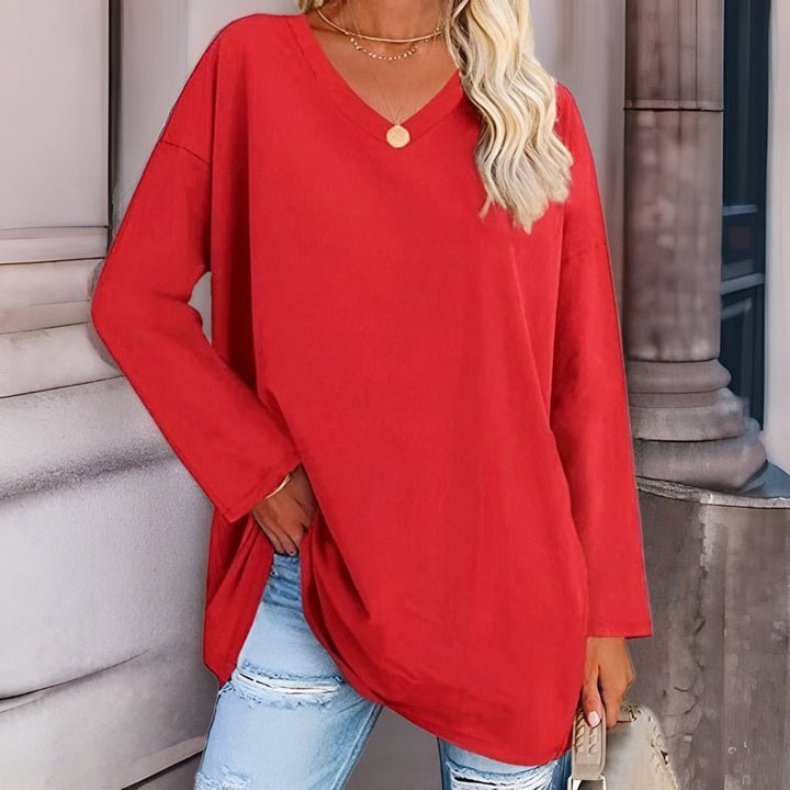 Sunny | Oversized Long Sleeve Top – Women's Casual V-Neck Shirt