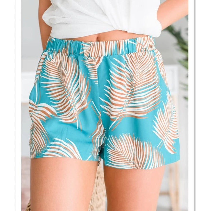 Palma | Tropical Leaf Print Elasticated Waist Womens Shorts