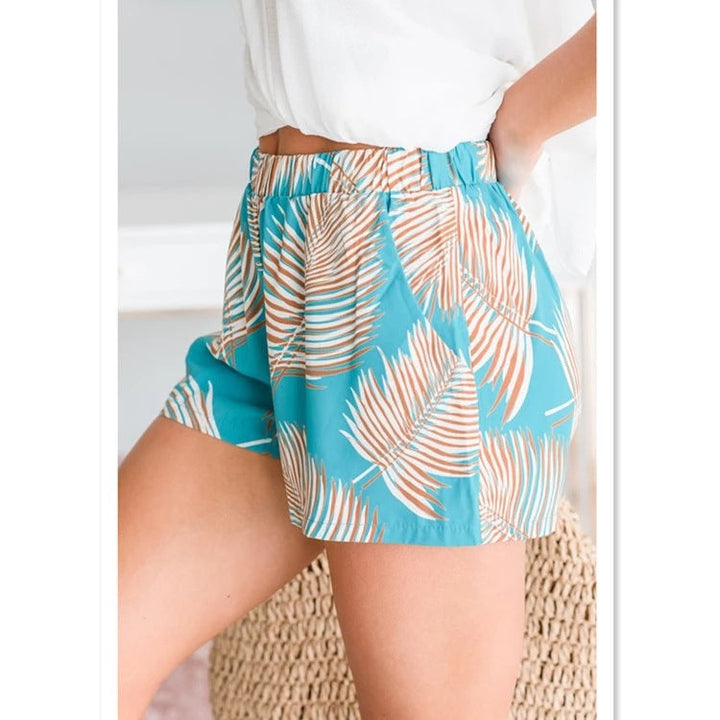 Palma | Tropical Leaf Print Elasticated Waist Womens Shorts