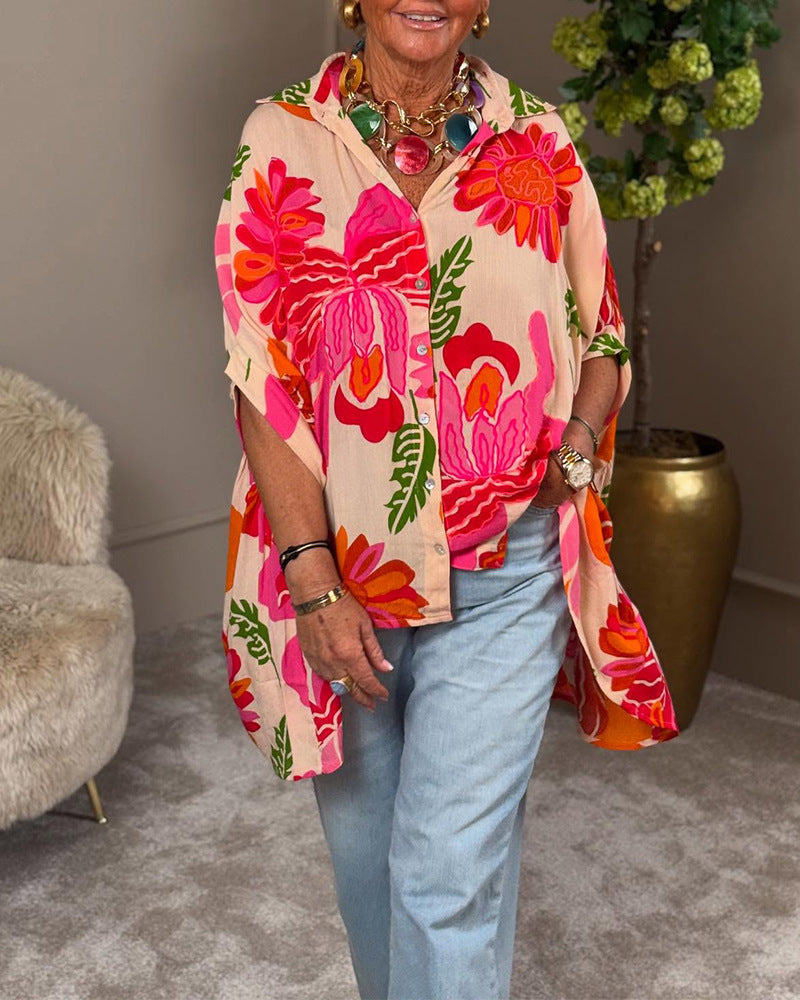 Flora | Oversized Floral Button Shirt – Women's Boho Summer Blouse