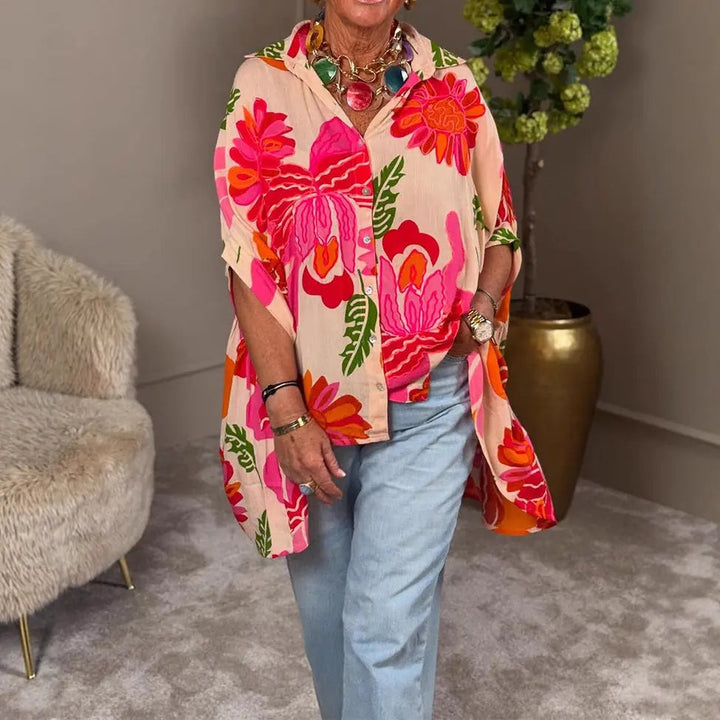 Flora | Oversized Floral Button Shirt – Women's Boho Summer Blouse