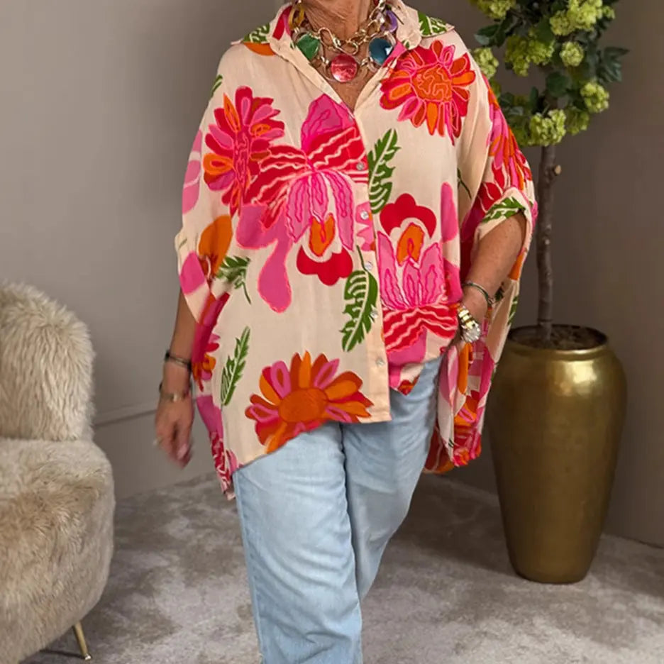 Flora | Oversized Floral Button Shirt – Women's Boho Summer Blouse