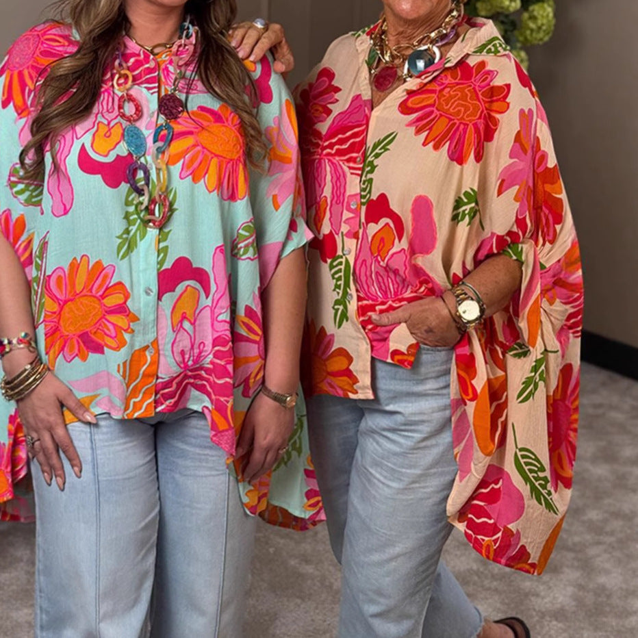 Flora | Oversized Floral Button Shirt – Women's Boho Summer Blouse