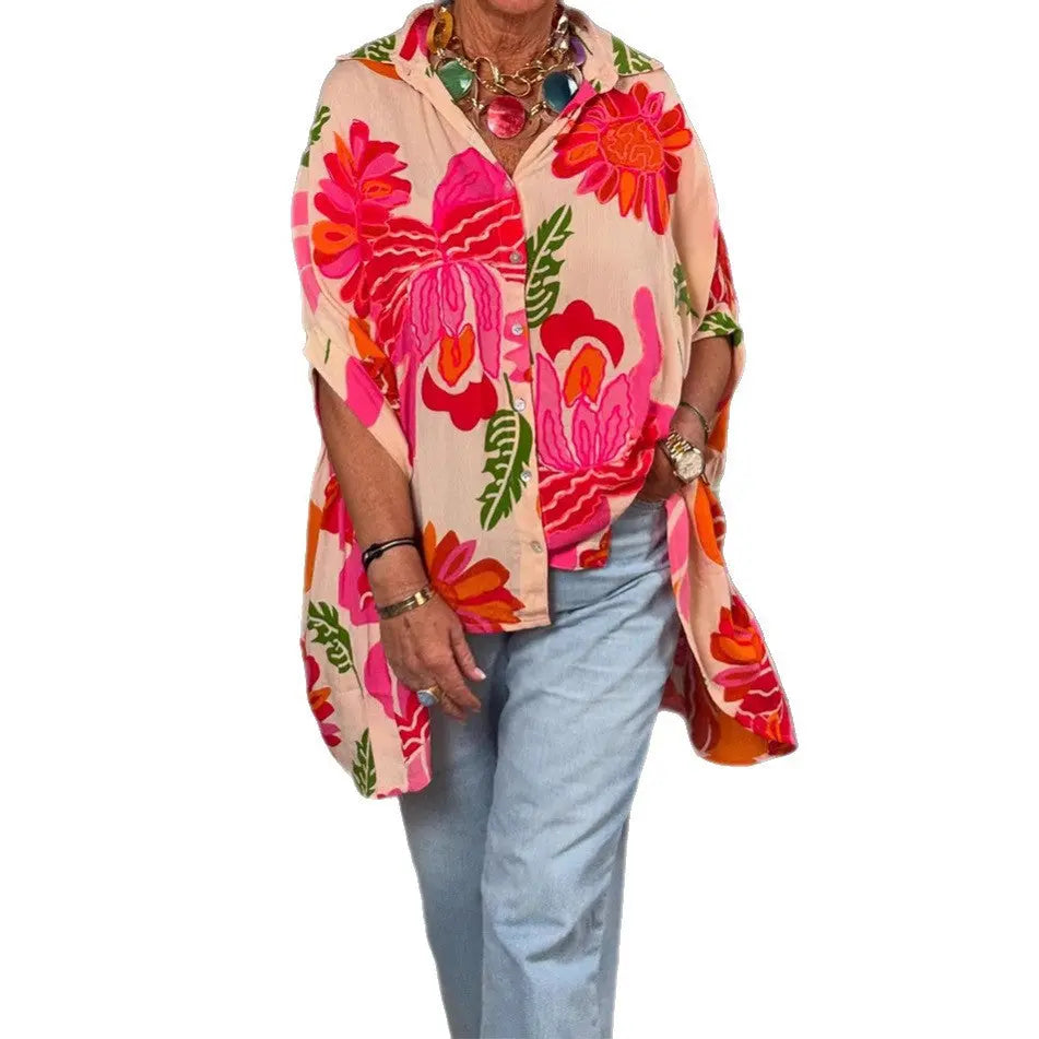 Flora | Oversized Floral Button Shirt – Women's Boho Summer Blouse