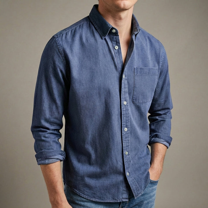 Lionel | Washed Chambray Men's Smart-Casual Shirt with Chest Pocket