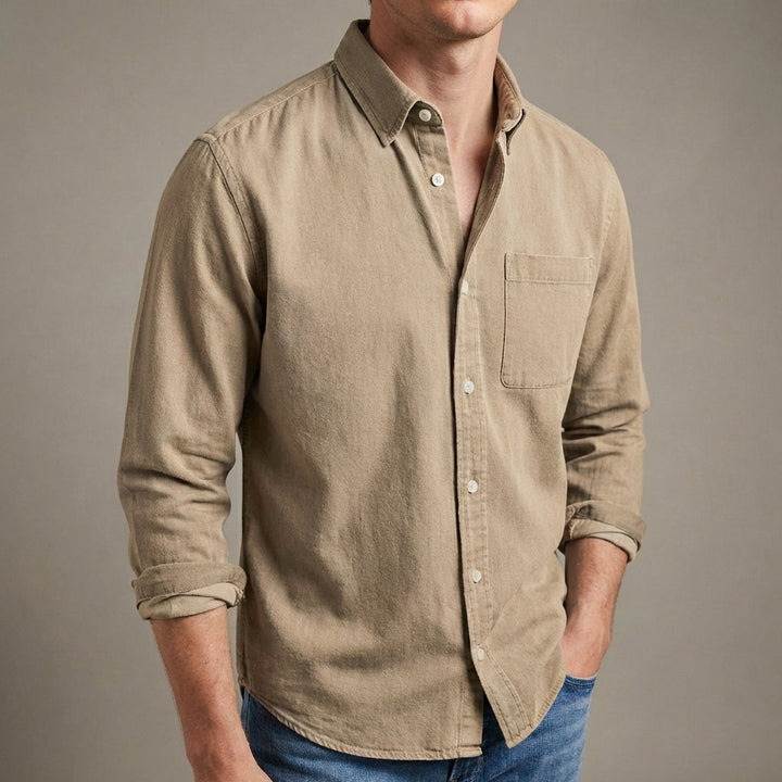 Lionel | Washed Chambray Men's Smart-Casual Shirt with Chest Pocket