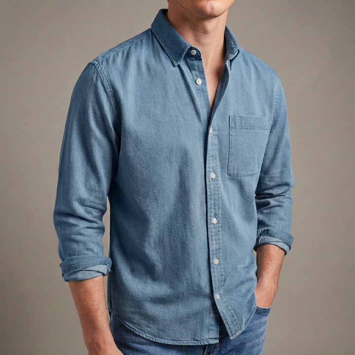 Lionel | Washed Chambray Men's Smart-Casual Shirt with Chest Pocket