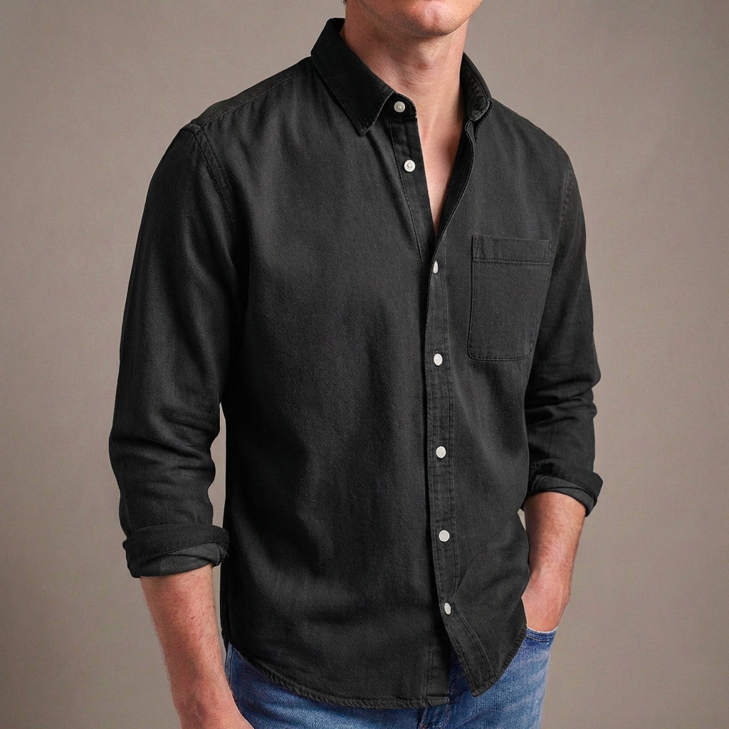 Lionel | Washed Chambray Men's Smart-Casual Shirt with Chest Pocket