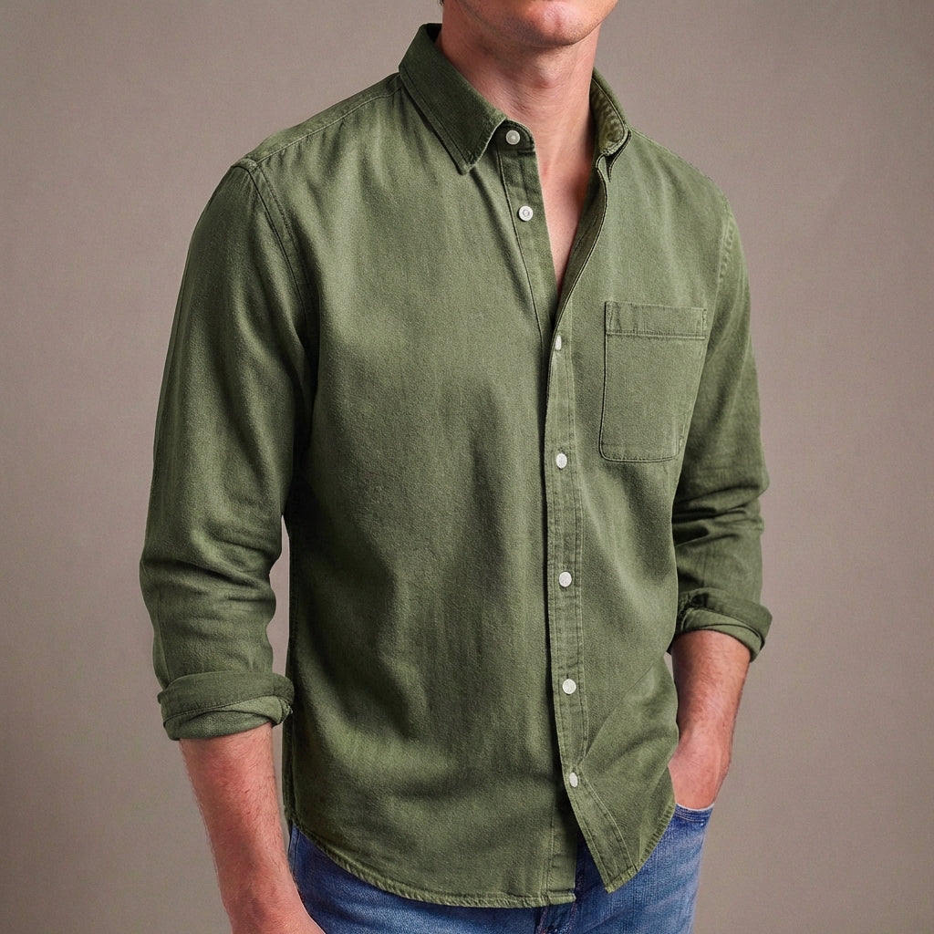 Lionel | Washed Chambray Men's Smart-Casual Shirt with Chest Pocket