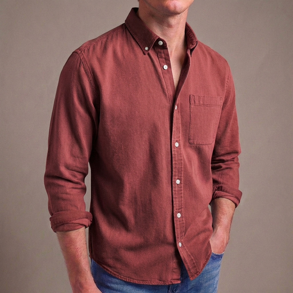 Lionel | Washed Chambray Men's Smart-Casual Shirt with Chest Pocket