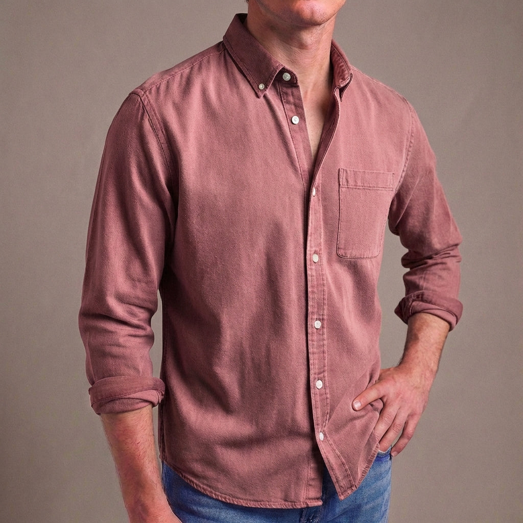 Lionel | Washed Chambray Men's Smart-Casual Shirt with Chest Pocket
