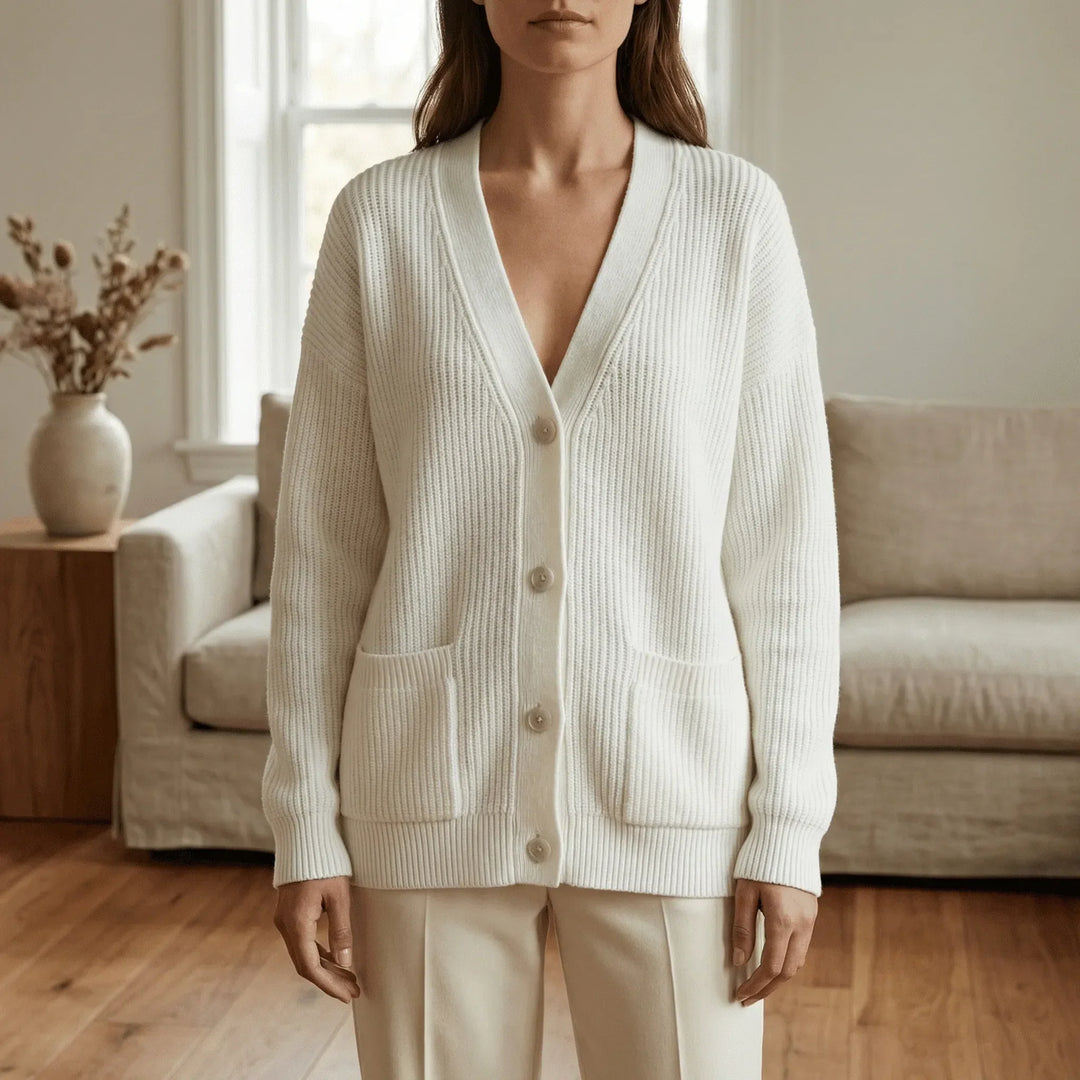 Jamila | Oversized Rib Knit V-Neck Women's Cardigan