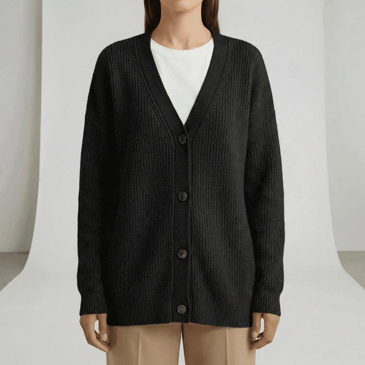 Jamila | Oversized Rib Knit V-Neck Women's Cardigan