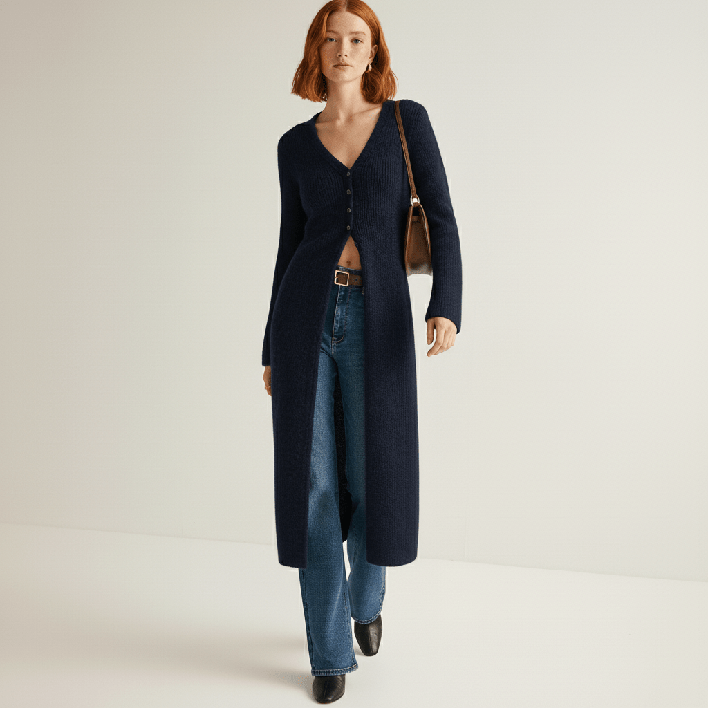 Lisann | Maxi Length Button-Through V-Neck Cardigan