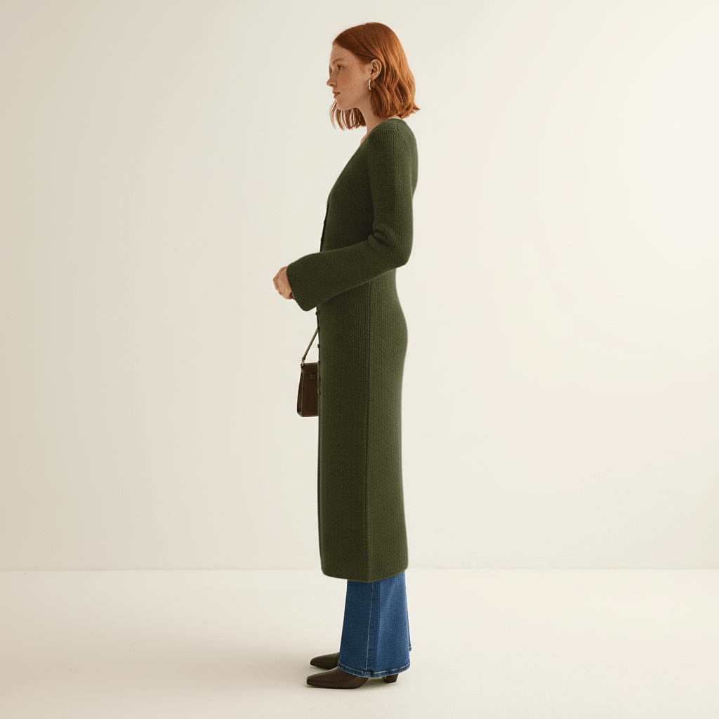 Lisann | Maxi Length Button-Through V-Neck Cardigan