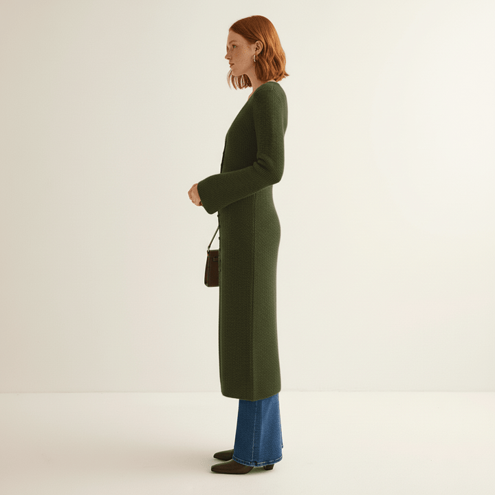 Lisann | Maxi Length Button-Through V-Neck Cardigan
