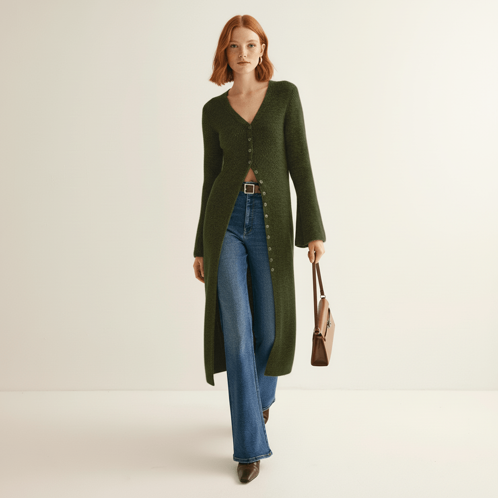 Lisann | Maxi Length Button-Through V-Neck Cardigan