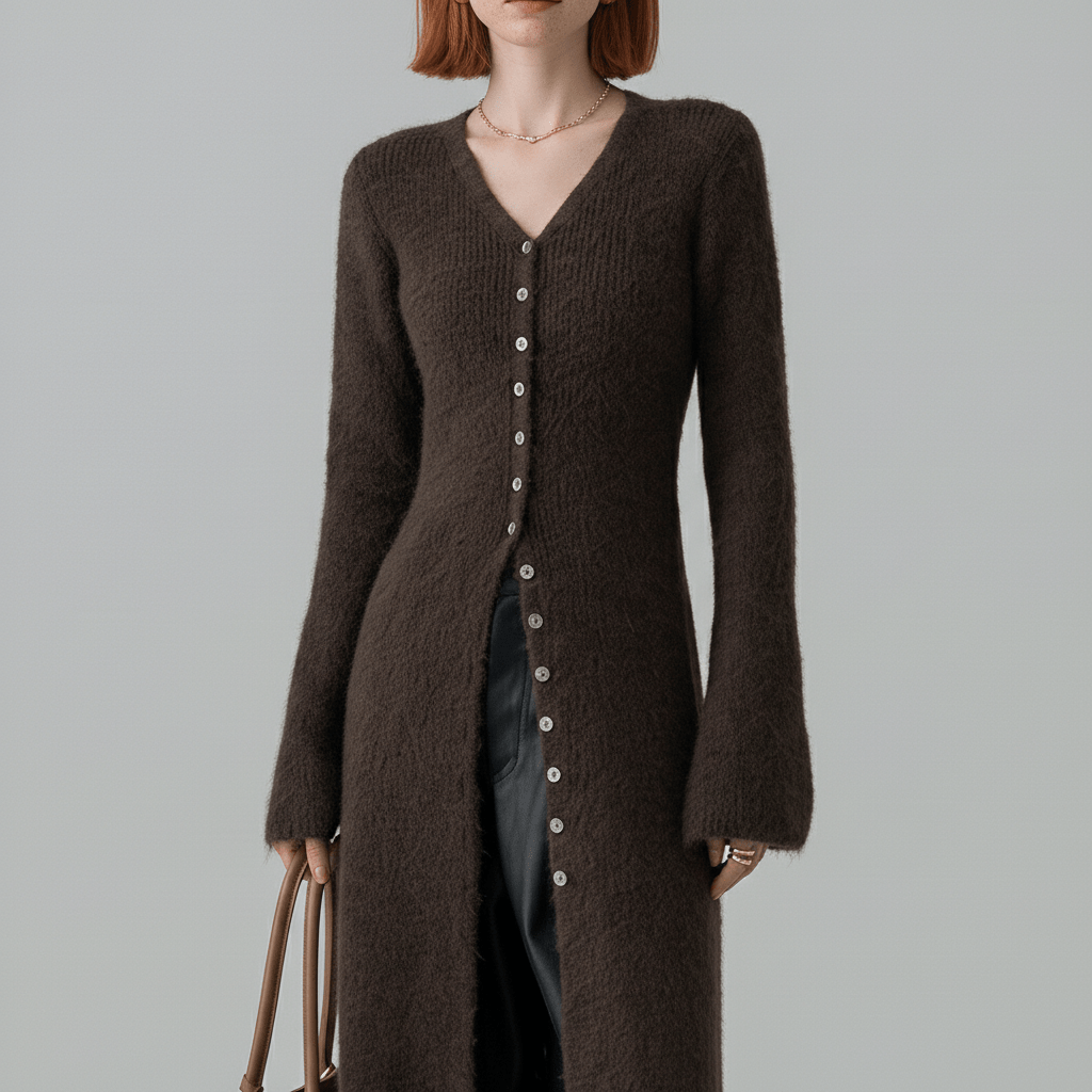 Lisann | Maxi Length Button-Through V-Neck Cardigan